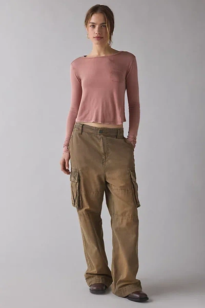 Bdg Bowery Harper Jersey Knit Long Sleeve Tee In Red, Women's At Urban Outfitters In Multi