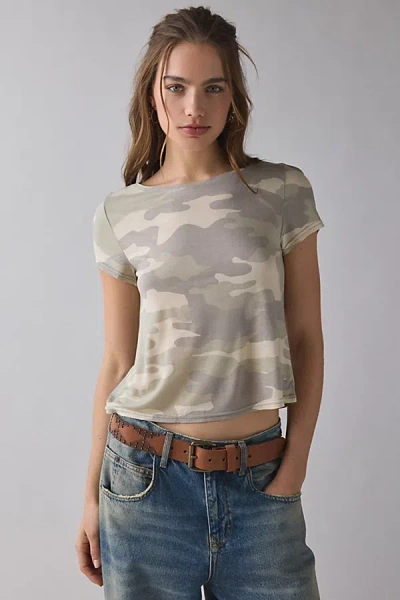 Bdg Bowery Marlow Jersey Knit Short Sleeve Baby Tee In Camo, Women's At Urban Outfitters In Multi