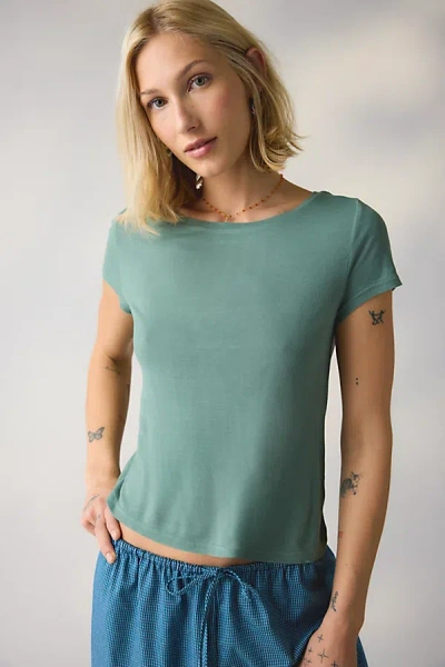 Bdg Bowery Marlow Jersey Knit Short Sleeve Baby Tee In Stormy Sea, Women's At Urban Outfitters In Blue