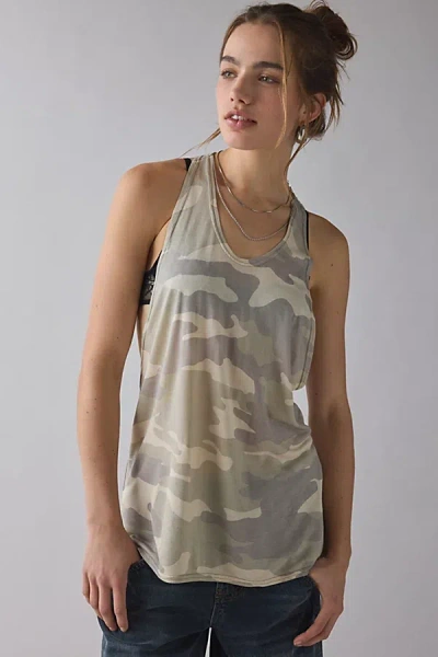 Bdg Bowery Reese Jersey Knit Relaxed Racerback Tank Top In Camo, Women's At Urban Outfitters In Gray