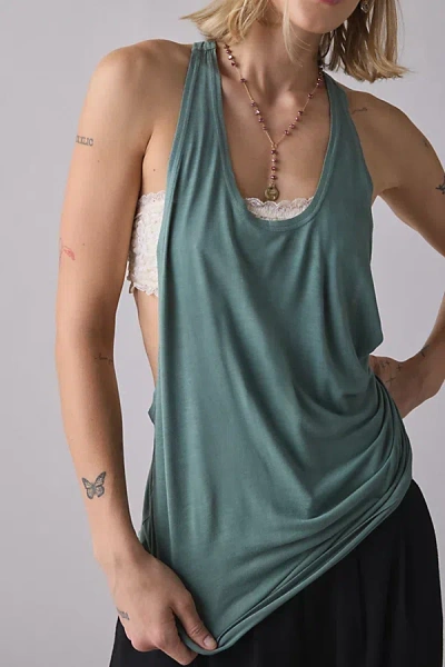 Bdg Bowery Reese Jersey Knit Relaxed Racerback Tank Top In Slate, Women's At Urban Outfitters In Gray