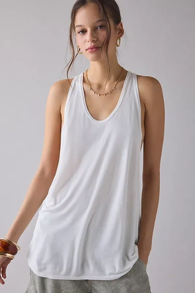 Bdg Bowery Reese Jersey Knit Relaxed Racerback Tank Top In White, Women's At Urban Outfitters