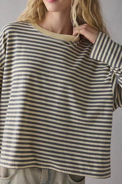 Bdg Boxy Long Sleeve Spill The Tee In Yellow, Women's At Urban Outfitters In Multi