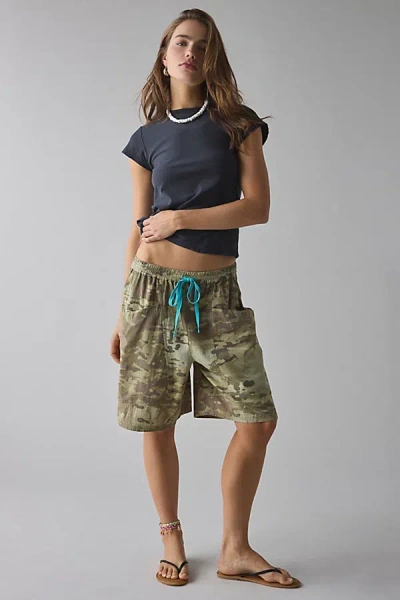 Bdg Bradley Baggy Longline Cotton Short In Camo, Women's At Urban Outfitters