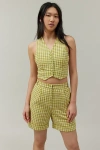 BDG BRIAN GINGHAM VEST & SHORT SET JACKET IN GREEN, WOMEN'S AT URBAN OUTFITTERS