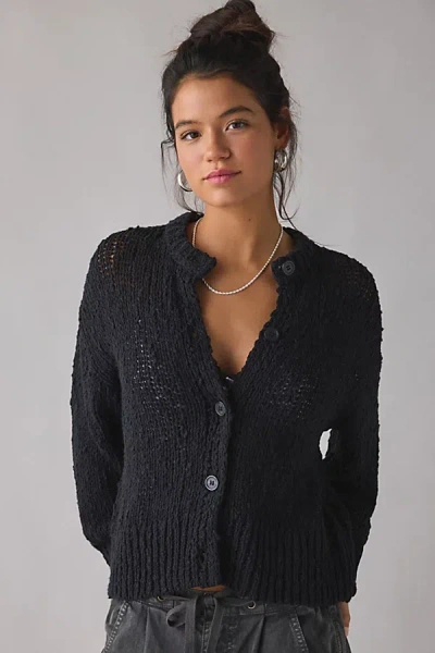 Bdg Bridget Cotton Slub Knit Oversized Cardigan In Black, Women's At Urban Outfitters In Blue