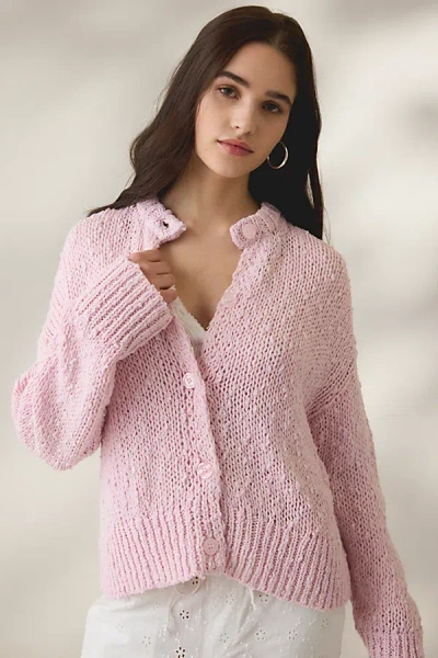 Bdg Bridget Cotton Slub Knit Oversized Cardigan In Lilac, Women's At Urban Outfitters In Pink