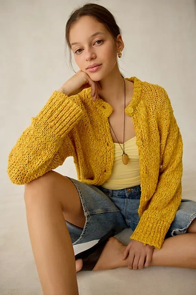 Bdg Bridget Cotton Slub Knit Oversized Cardigan In Yellow, Women's At Urban Outfitters