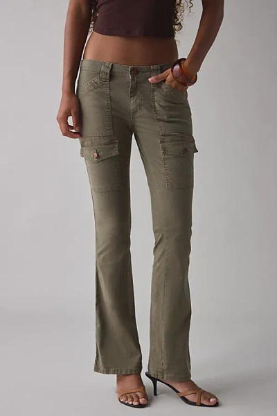 Bdg Brigid Canvas Ultra Low-rise Bootcut Utility Pant In Dark Green, Women's At Urban Outfitters