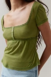 Bdg Brittney Square Neck Henley Babydoll Tee In Green, Women's At Urban Outfitters