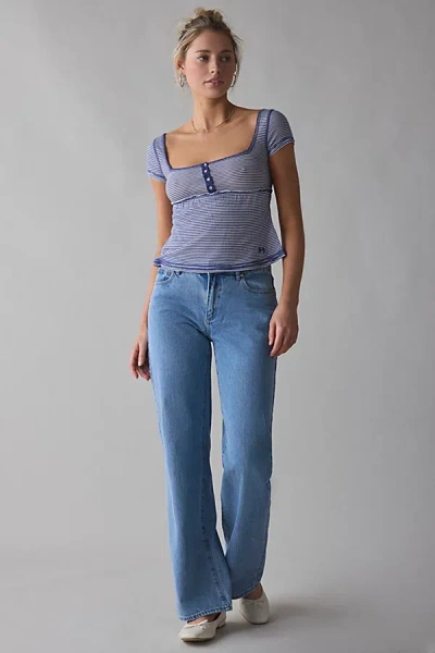 Bdg Brittney Square Neck Henley Babydoll Tee In Navy, Women's At Urban Outfitters
