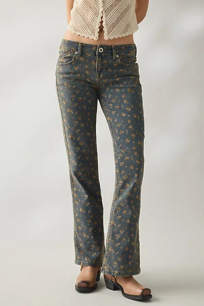 Bdg Brooke Printed Low-rise Flare Jean In Ditsy Khaki, Women's At Urban Outfitters In Blue