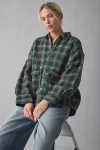Bdg Bryson Waffle Plaid Oversized Button-down Shirt In Green, Women's At Urban Outfitters