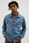 Bdg Cactus Wash Denim Western Shirt Top In Indigo, Men's At Urban Outfitters In Indigo