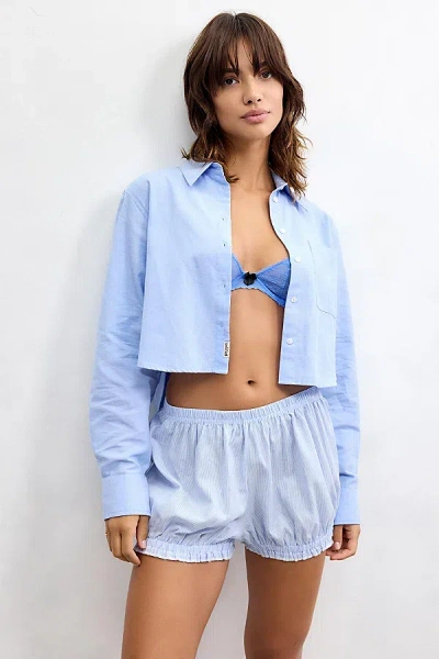 Bdg Carmen Mini Stripe Short In Light Blue, Women's At Urban Outfitters