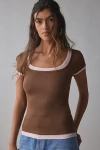 Bdg Carmin Twofer Ribbed Knit Baby Tee In Brown/pink, Women's At Urban Outfitters