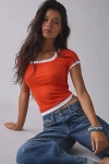 Bdg Carmin Twofer Ribbed Knit Baby Tee In Red/white, Women's At Urban Outfitters
