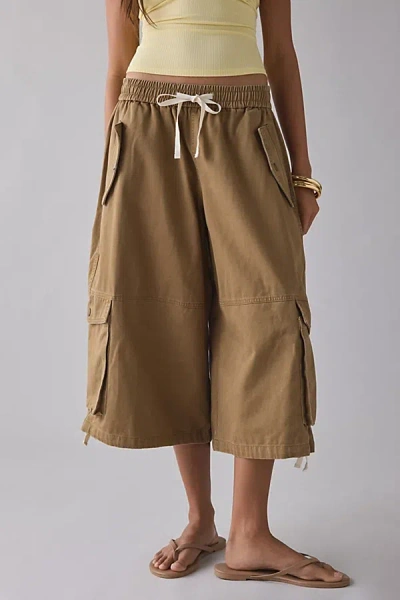 Bdg Cassie Cropped Wide Leg Cargo Pant In Olive, Women's At Urban Outfitters In Brown