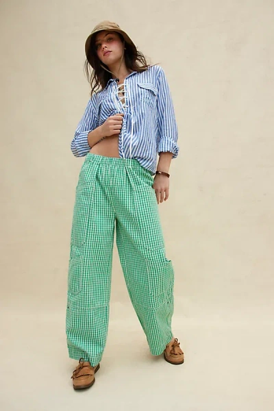 Bdg Charlie Gingham Low-rise Wide-leg Pant In Green, Women's At Urban Outfitters In Blue