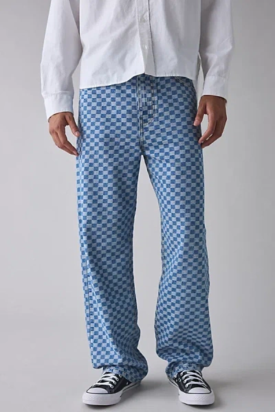 Bdg Checkerboard Pattern Baggy Skate Fit Denim Jean In Vintage Denim Light, Men's At Urban Outfitters In Blue
