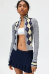 Bdg Clarke Argyle Zip-up Sweater In Grey, Women's At Urban Outfitters In Grey