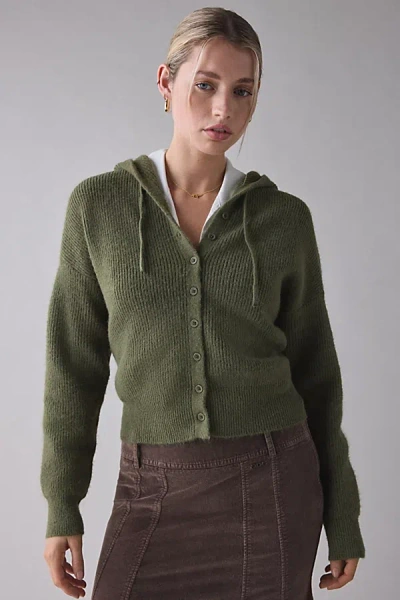 Bdg Connie Ribbed Knit Hoodie Cardigan In Green, Women's At Urban Outfitters