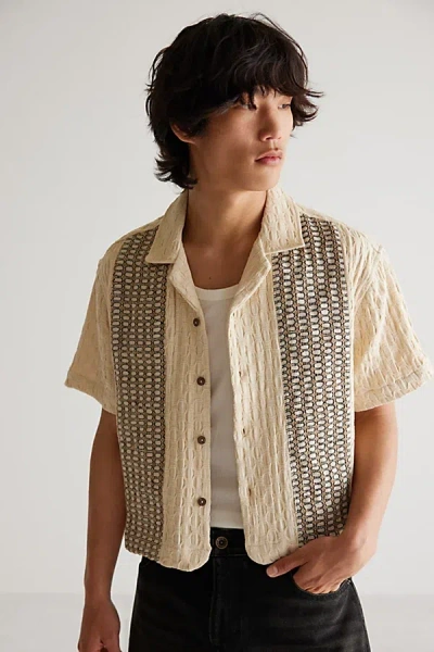 Bdg Conrad Paneled Cropped Short Sleeve Shirt Top In Tan, Men's At Urban Outfitters