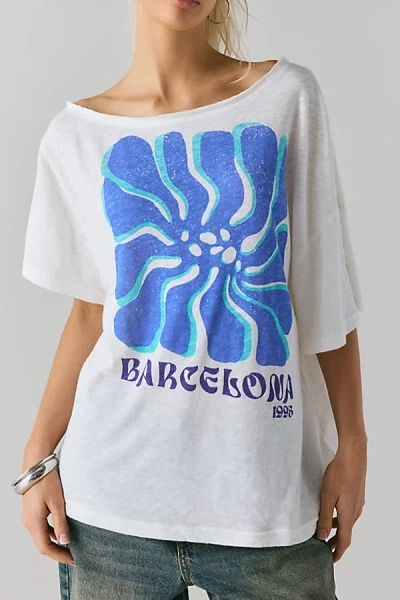 Bdg Courtney Barcelona Graphic Off-the-shoulder Slouchy Tee In Ivory, Women's At Urban Outfitters