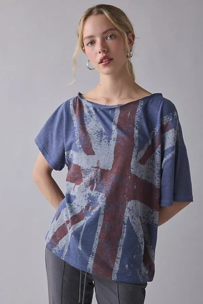 Bdg Courtney Graphic Off-the-shoulder Oversized Tee In Blue, Women's At Urban Outfitters