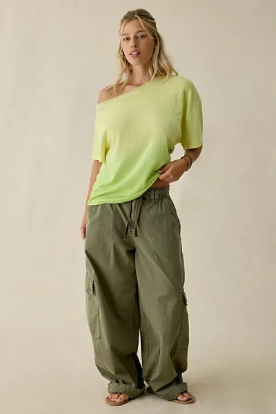 Bdg Courtney Off-the-shoulder Oversized Tee In Lime, Women's At Urban Outfitters In Green