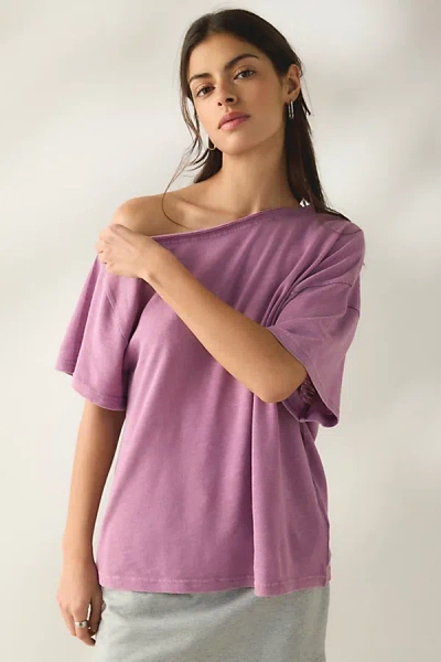 Bdg Courtney Off-the-shoulder Oversized Tee In Maroon, Women's At Urban Outfitters In Burgundy