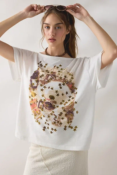 Bdg Courtney Salt Air Seaside Graphic Off-the-shoulder Oversized Tee In Neutral, Women's At Urban Outfit In White