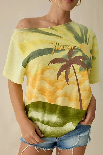 Bdg Courtney Salt Air Seaside Graphic Off-the-shoulder Oversized Tee In Yellow Ground, Women's At Urban  In Multi