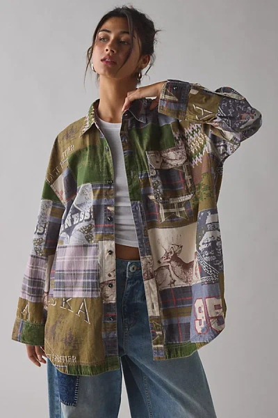 Bdg Cowboy Dan Patchwork Oversized Button-down Shirt In Brown, Women's At Urban Outfitters