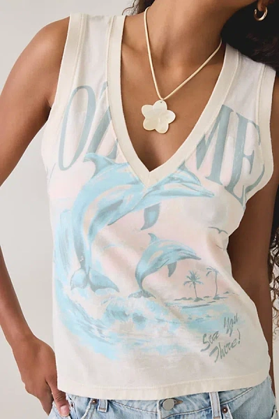Bdg Cozumel Dolphin Graphic V-neck Sleeveless Spill The Tee In Ivory, Women's At Urban Outfitters In White
