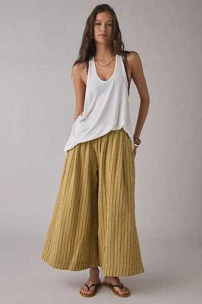 Bdg Creekside Cropped Cotton Wide Leg Pant In Brown Stripe, Women's At Urban Outfitters