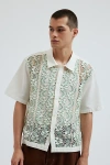 Bdg Crochet Lace Short Sleeve Button-down Shirt Top In Ivory, Men's At Urban Outfitters In Ivory