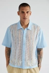 Bdg Crochet Lace Short Sleeve Button-down Shirt Top In Slate, Men's At Urban Outfitters