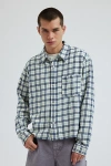 Bdg Cropped Plaid Flannel Shirt Top In Blue, Men's At Urban Outfitters
