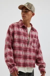 Bdg Cropped Plaid Flannel Shirt Top In Red, Men's At Urban Outfitters