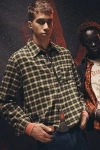 Bdg Cropped Plaid Flannel Shirt Top In Green, Men's At Urban Outfitters