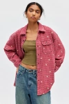 Bdg Dani Embroidered Oversized Flannel Shirt In Red, Women's At Urban Outfitters