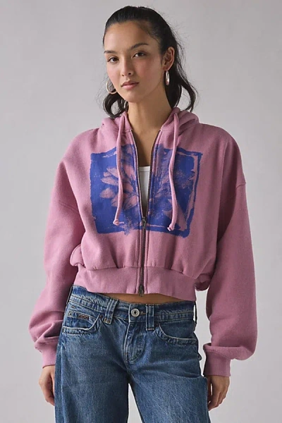 Bdg Delaney Graphic Cropped Zip-up Hoodie Sweatshirt In Mauve, Women's At Urban Outfitters In Purple