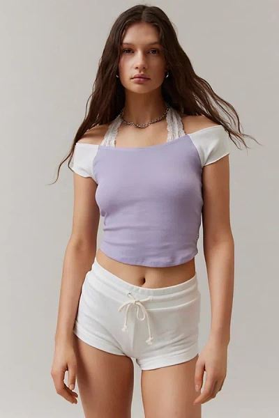 Bdg Denny Lace Twofer Top In Purple, Women's At Urban Outfitters In White