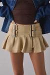 Bdg Double Trouble Belted Denim Micro Mini Skort In Beige, Women's At Urban Outfitters In Neutral