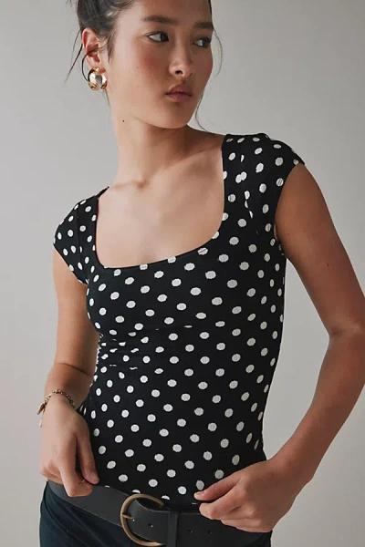 Bdg Drew Cap Sleeve Square Neck Cropped Tee Top In Black/white, Women's At Urban Outfitters