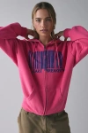 Bdg Dusty Heart Breaker Barcode Graphic Oversized Zip-up Hoodie Sweatshirt In Pink Combo, Women's At Urb In Pink