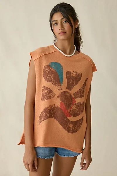 Bdg Echo Beach Graphic Oversized Muscle Tee In Dark Orange, Women's At Urban Outfitters In Brown