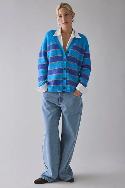 Bdg Eliot Striped Oversized Cardigan In Blue, Women's At Urban Outfitters