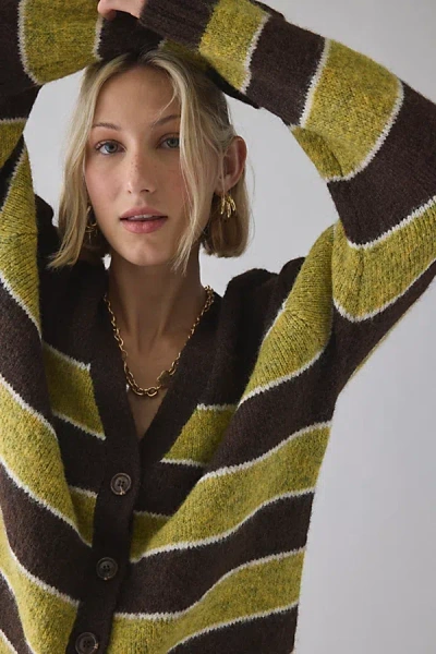 Bdg Eliot Striped Oversized Cardigan In Brown/green, Women's At Urban Outfitters In Multi